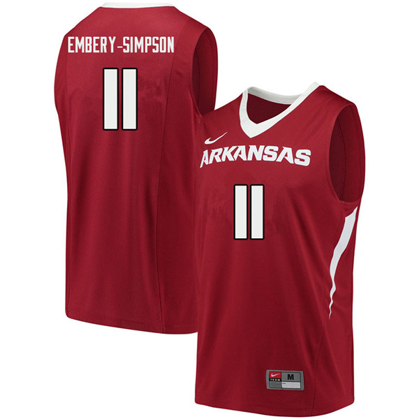 Men #11 Keyshawn Embery-Simpson Arkansas Razorbacks College Basketball Jerseys Sale-Cardinal